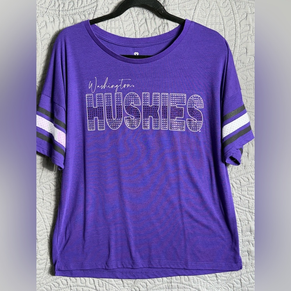Vintage 90s UW Huskies Purple College T Shirt Football Size M
